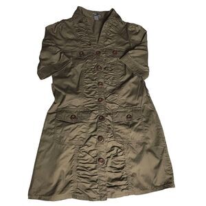 Poetry Clothing Womens Size 9 Olive Green Tunic Shirt Dress Utility Top Button